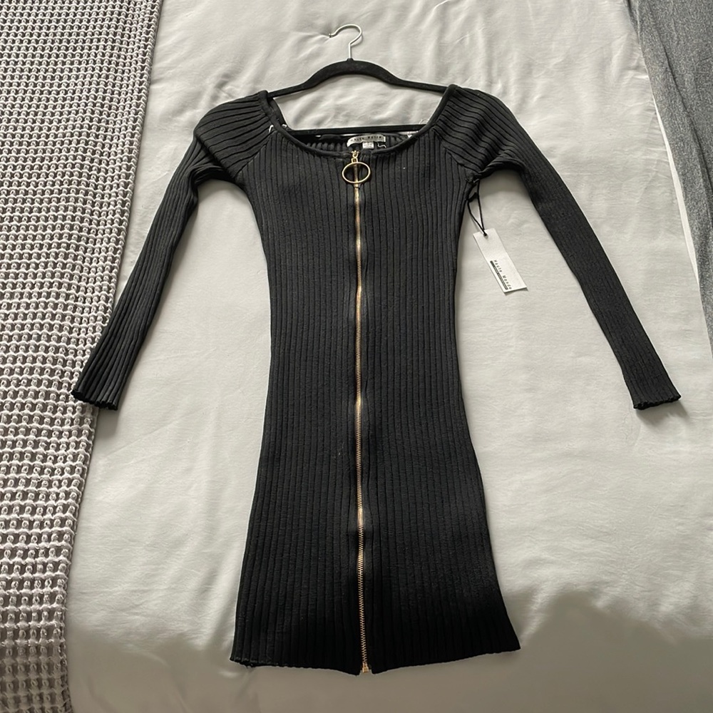 Black MIDI dress with Gold Zipper